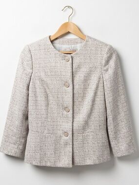 The Limited Textured Neutral Champagne Collarless Button Down Tweed Blazer NWOT